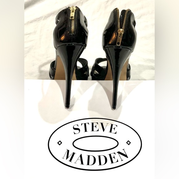 STEVE  MADDEN Black Patent Platform sandal Haylow 5” Heels size 8  Pre-owned - Picture 7 of 9